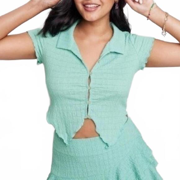 wild fable Tops - Short Sleeve Collar Button Polo Shirt High Low Top Wild Fable Turquoise Green XS